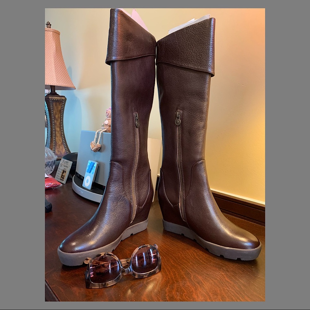 LEON MAX BROWN ZUNI CUFF LEATHER TALL BOOT SZ 8.5